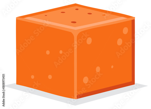 Bright orange geometric cube with irregular light dots on all visible faces