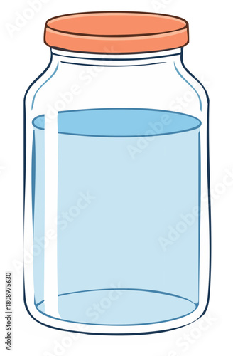 Cartoon jar filled with light blue liquid and a coral lid