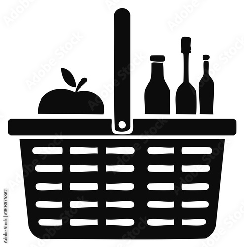 Piclic basket filled with food and drinks simple black silhouette icon