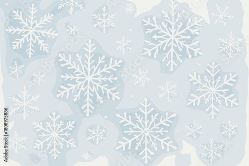 Delicate Snowflake Serenity. Delicate snowflakes of varied sizes drift gracefully across the composition, each intricately detailed. Set against a soft, watercolor. Vector illustration