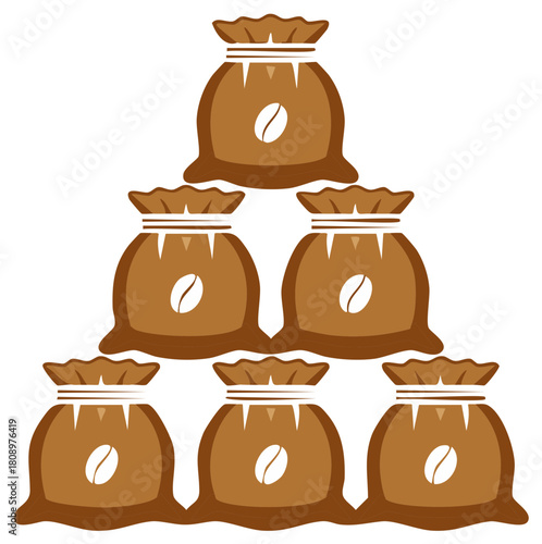 Brown coffee bean sacks stacked in a pyramid shape an illustration of coffee production and trade