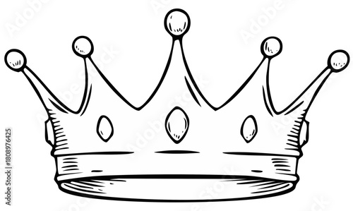 Royal king crown icon in a black and white hand drawn sketch style