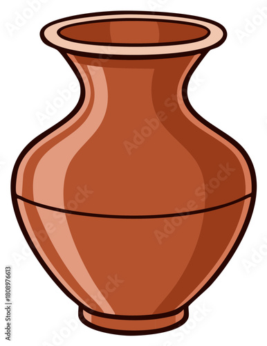Classic cartoon style terracotta vase illustration for floral arrangements or ancient designs