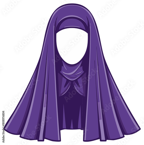 Purple Full Veil Islamic Religious Clothing Depiction of Traditional Modesty Fashion