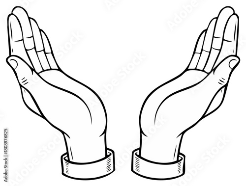 Pair of cupped hands in an upward gesture, symbolizing offering, receiving, or protection, vector illustration