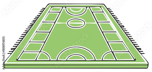 Stylized Illustration of a Green Sports Field with Outlined Markings