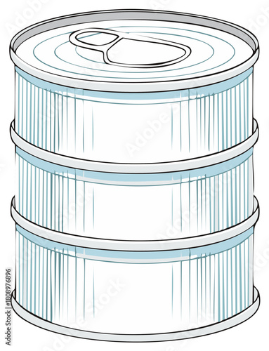 Stack of three blank metal food cans with pull tabs illustration