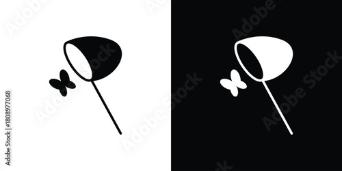 Butterfly catcher icon in glyph shilhouette black and white colors