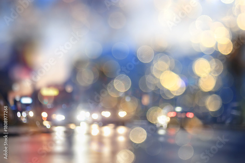 bokeh, blurred urban abstract background, glare on the street background, evening city