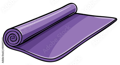 Vibrant purple yoga mat rolled up for fitness wellness and meditation activities