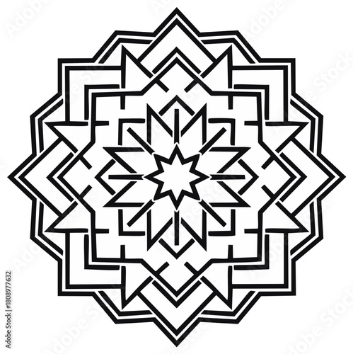 Geometric black and white design with repeating star and square shapes