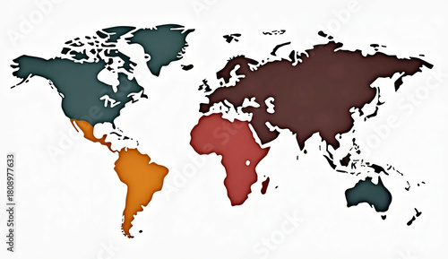 Colorful Flat Vector World Map on White Background — Modern Minimal Infographic Style