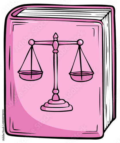 Illustrated Pink Book with Symbol of Justice Scales on Cover