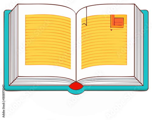 Open Book Illustration with Blank Pages and Bookmark Education, Study, Reading Concept