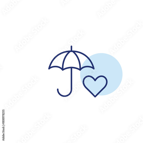 Umbrella and heart. Safety and insurance for loved ones. Family care. Pixel perfect, editable stroke vector icon