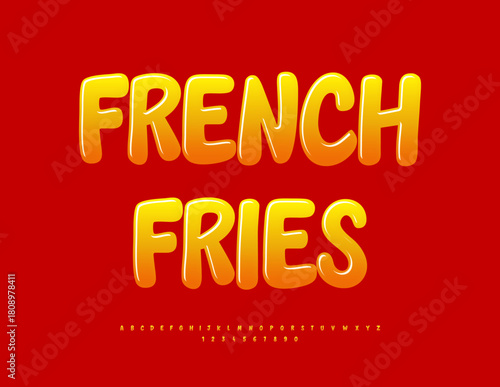 Vector Gourmet sign French Fries. Color gradient Font. Glossy set of Rounded Alphabet Letters and Numbers