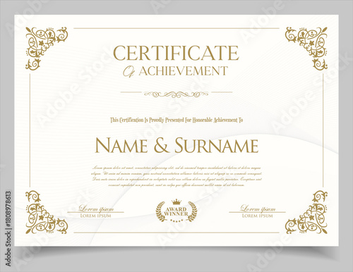 Elegant and luxurious certificate template. Business, Award, Training achievement certificate or diploma retro design 