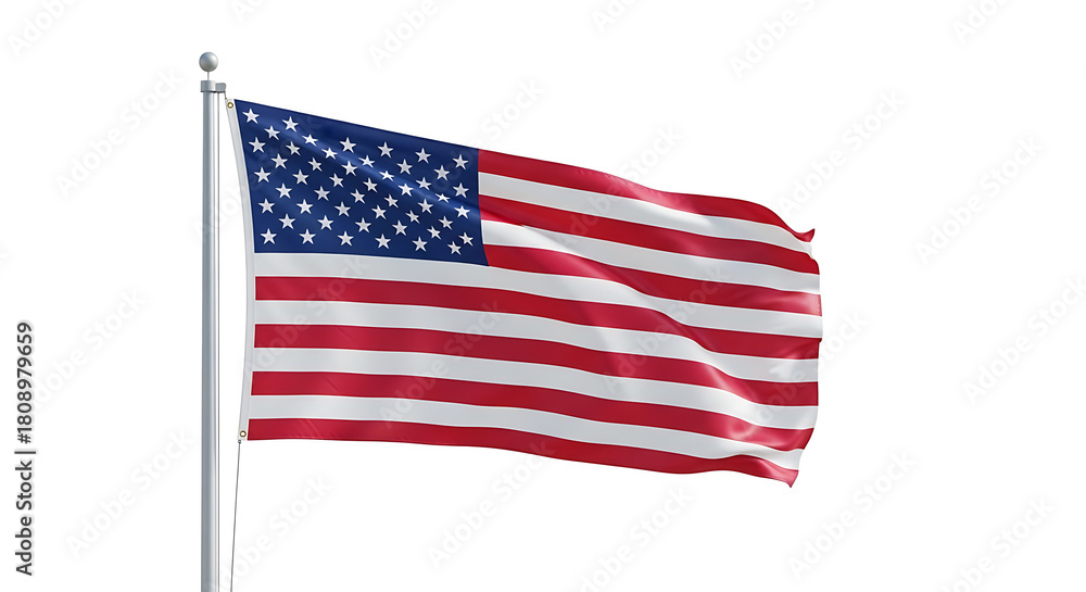 Fototapeta premium USA National Flag Displayed Against White Background