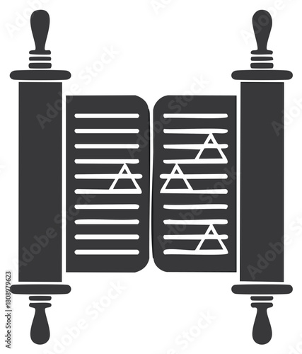 Vector Icon of an Open Torah Scroll a Sacred Jewish Religious Symbol