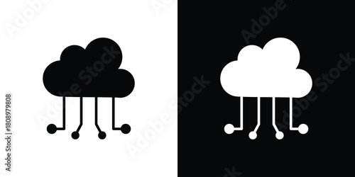 Cloud computing icon in glyph shilhouette black and white colors