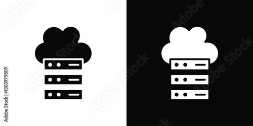 Cloud server icon in glyph shilhouette black and white colors