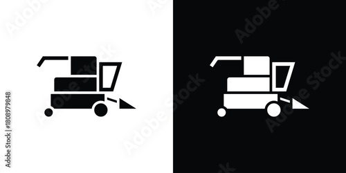 Combine harvester icon in glyph shilhouette black and white colors