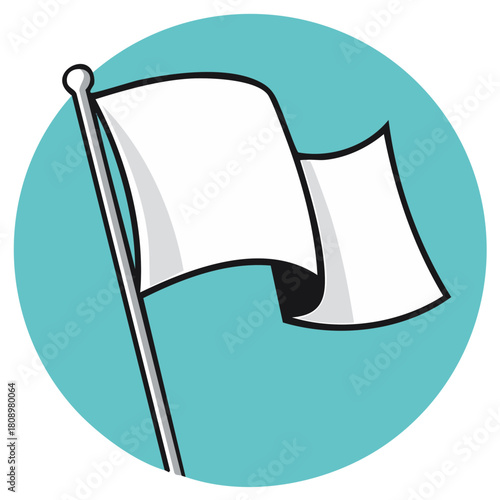 White flag illustration in a teal circle. Symbol of surrender, peace, and truce vector design.