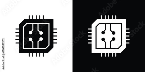 Computer microprocessor icon in glyph shilhouette black and white colors