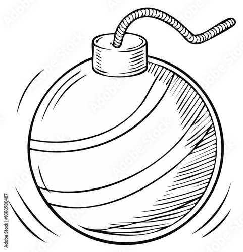 Stylized drawing of a round bomb with a wick and motion lines