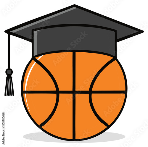 Basketball with Graduation Cap Represents Sports Education and Athletic Achievement