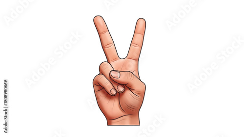 Illustration of a hand making the victory or peace sign with two fingers raised