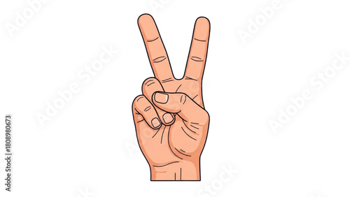 Peace sign hand gesture with two fingers up, a symbol of victory, success, and positive communication