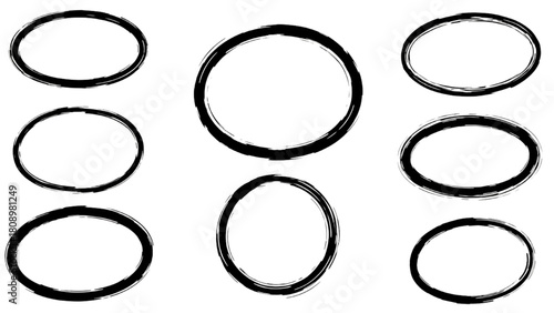 Set of unique hand-drawn scribble circles and rough oval frames, perfect for adding artistic design elements or emphasis