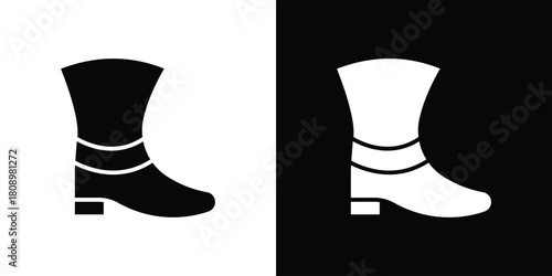 Cowboy Boot icon in glyph shilhouette black and white colors