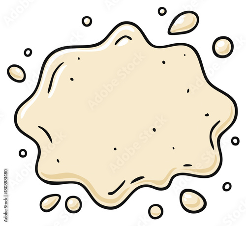 Cartoon splash of beige liquid like dough, batter, or cream. Hand drawn vector illustration.