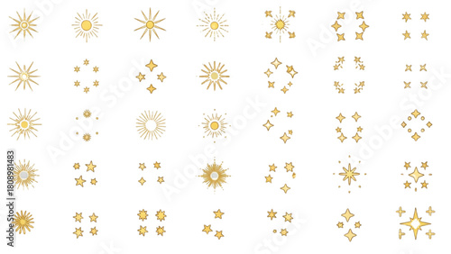 Golden Starbursts and Sparkles Set Celestial, Festive, and Decorative Elements