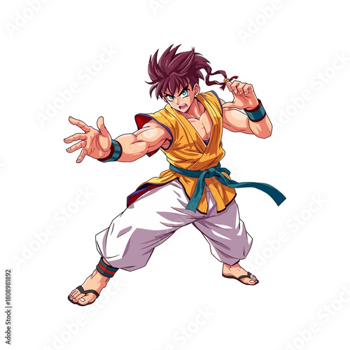 Pixel art illustration of a martial artist in a dynamic fighting pose