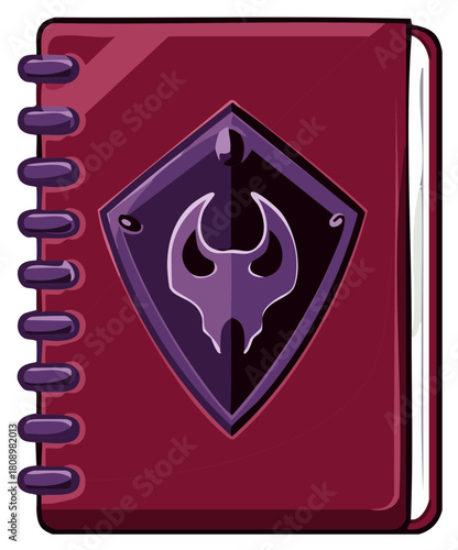 Bound Journal with Purple Emblem Illustration of Fantasy Grimoire or Magic Spell Book