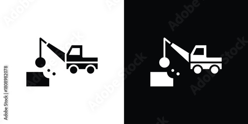 Demolition icon in glyph shilhouette black and white colors