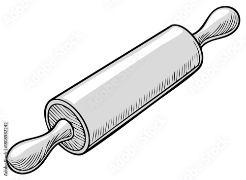 Line drawing of a rolling pin with handles for baking and cooking illustrations.