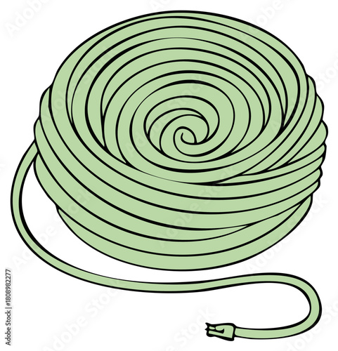 Neatly Coiled Pastel Green Garden Watering Hose with Nozzle Vector Illustration