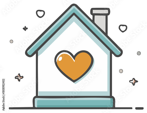 Vector illustration of a cartoon house with a heart shape design for love and home