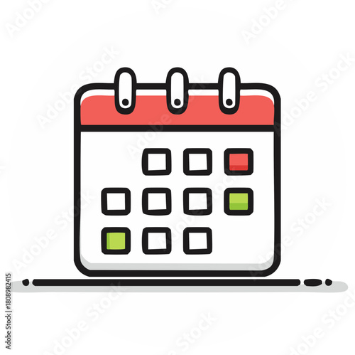 Clean illustrated calendar icon with highlighted dates and binding rings
