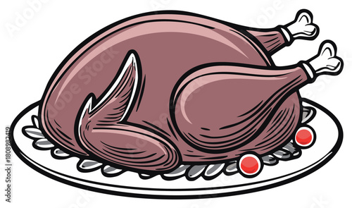Cartoon Roasted Turkey on a Platter Illustration
