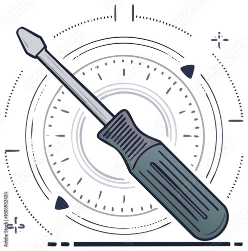 Slotted screwdriver with circular precision dial illustration for repair and service