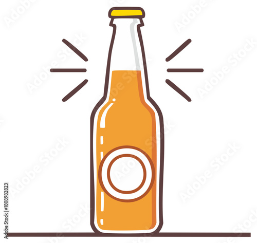 Minimalist beer bottle illustration with bright shine lines and yellow cap graphic design
