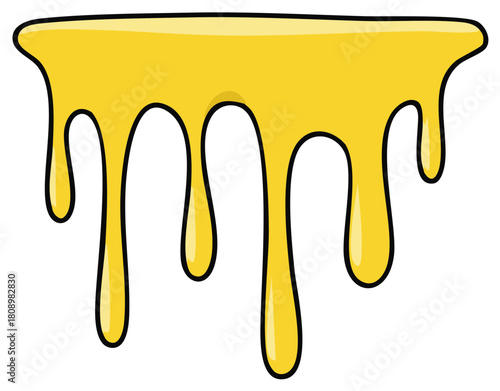 Dripping Yellow Liquid with Black Outline, Abstract Design Element