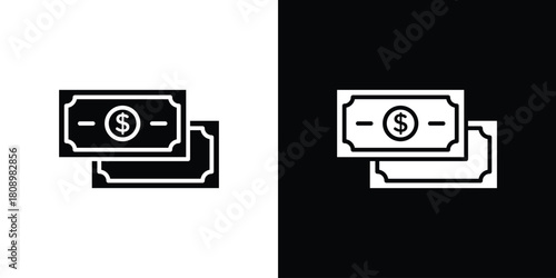 Dollar notes icon in glyph shilhouette black and white colors