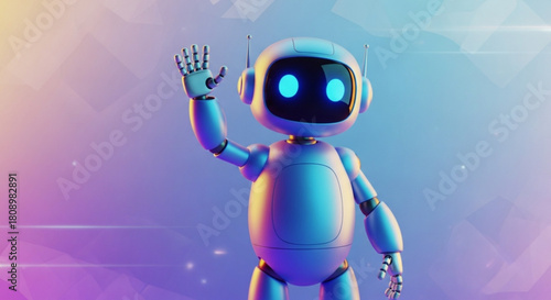 Cute robot waving hello ai assistant chatbot futuristic technology automation artificial intelligence design