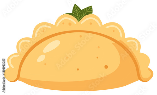 Empanada Cartoon Illustration with Mint Leaves, Dumpling, Street Food, and Traditional Dish